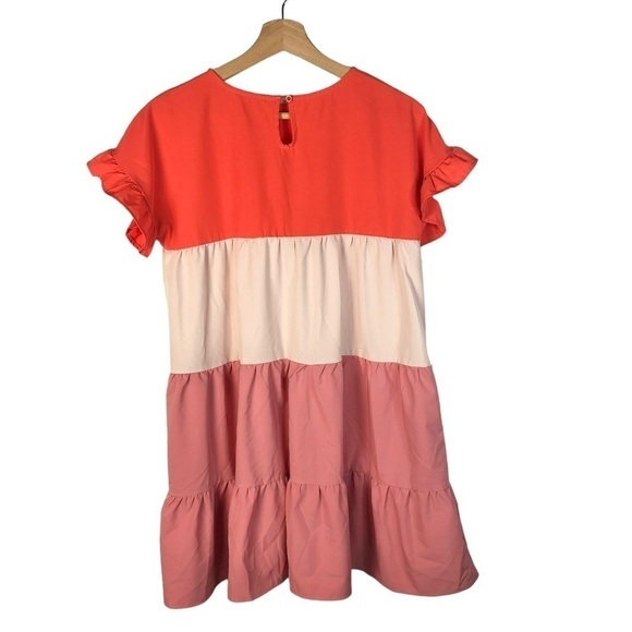 Boutique Red & Pink Ruffle Colorblock Shift Mini Dress S - Picture 3 of 4